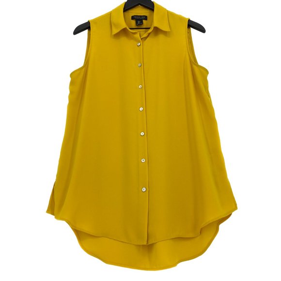 RACHEL ZOE Los Angeles New York Yellow Button Up Sleeveless Shirt Size L - Picture 5 of 16